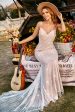 Ivory and Champagne Spaghetti Straps Mermaid Lace Beach Wedding Dress With Sweep Train Hot on Sale