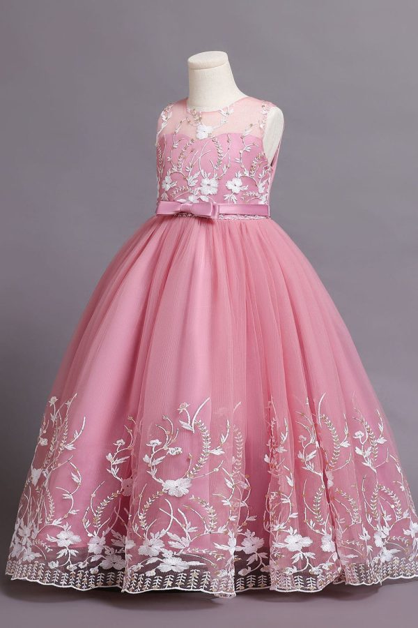 Tulle Blush Flower Girl Dress with Bowknot Online Sale