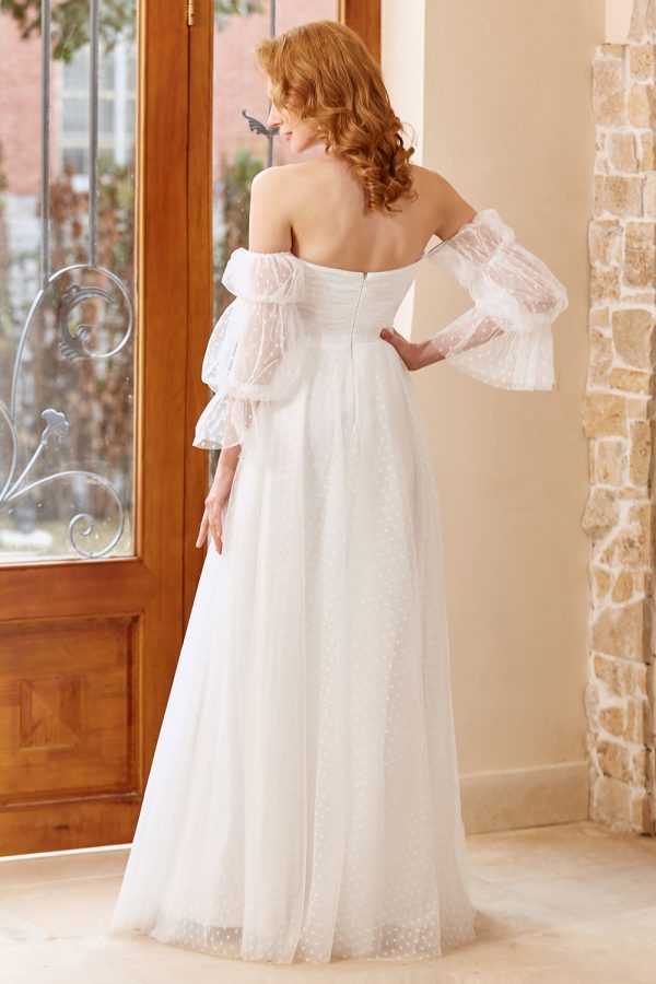 A Line Off the Shoulder White Wedding Dress with Long Sleeves Online Hot Sale