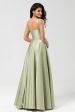 One Shoulder Satin Green Bridesmaid Dress with Pockets Online Sale