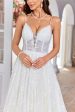 Charming A Line Spaghetti Straps Apricot Long Wedding Dress with Sweep Train Sale