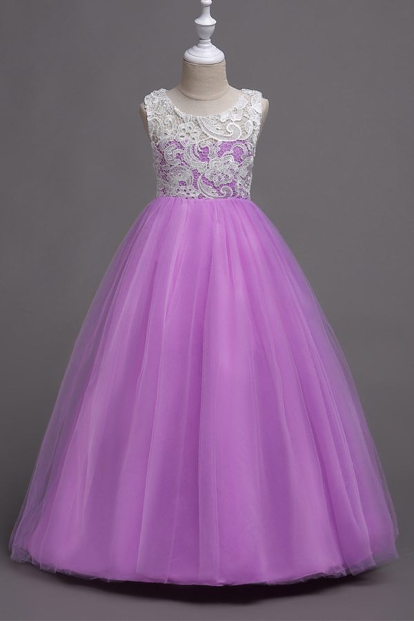 Purple A Line Tulle Girls Dresses With Lace Online now