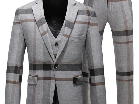 Grey Stripe Notched Lapel Men s 3 Pieces Suits Online