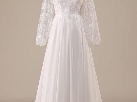 Ivory Chiffon Sweep Train Boho Wedding Dress with Lace Supply