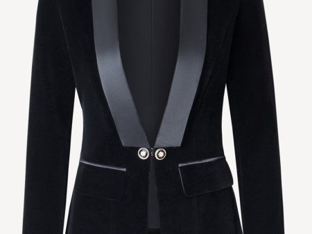 Black Shawl Lapel Velvet Women Blazer Discount