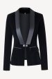 Black Shawl Lapel Velvet Women Blazer Discount