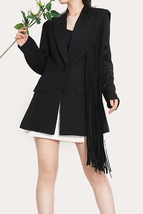 Black Fringed Peak Lapel Prom Women Blazer For Sale