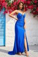 Mermaid Spaghetti Straps Royal Blue Long Formal Dress with Split Front Fashion