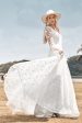 Beauty A Line V Neck Ivory Lace Flare Sleeves Wedding Dress on Sale