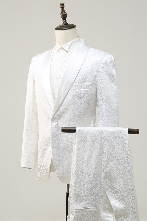 2 Piece White Shawl Lapel Jacquard Homecoming & Prom Suits Online