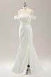 White Mermaid Off The Shoulder Pleated Satin Wedding Dress with Slit Sale