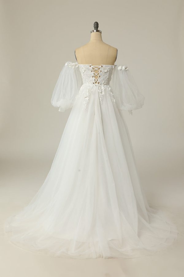 A Line Off the Shoulder Ivory Bridal Dress with Long Sleeves For Discount