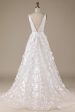 Ivory A-Line V-Neck Wedding Dress with 3D Flowers For Cheap