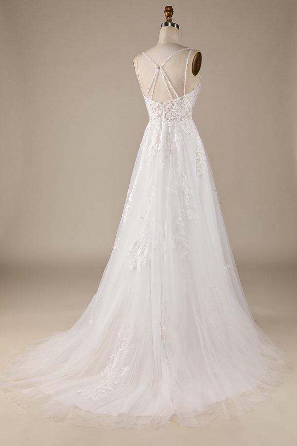 Ivory A-Line Tulle Criss-Cross Straps Back Wedding Dress For Sale