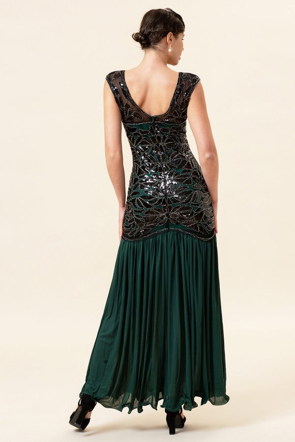 Green Beading Long Flapper Dress with 1920s Accessories Set Supply