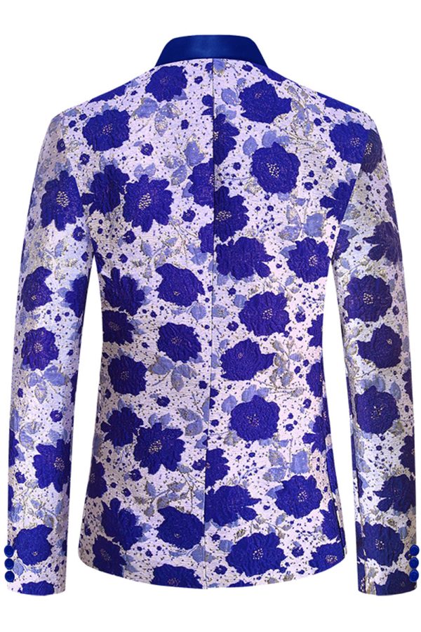 Royal Blue Shawl Lapel Jacquard Men s Prom Blazer Fashion