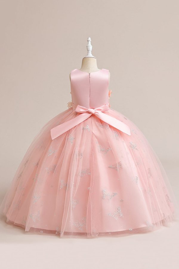 Pink Tulle Sleeveless Girl Dress with Appliques Hot on Sale