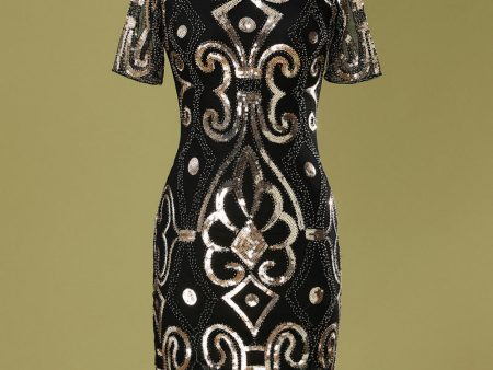 1920s Black Sequins Flapper Dress For Sale