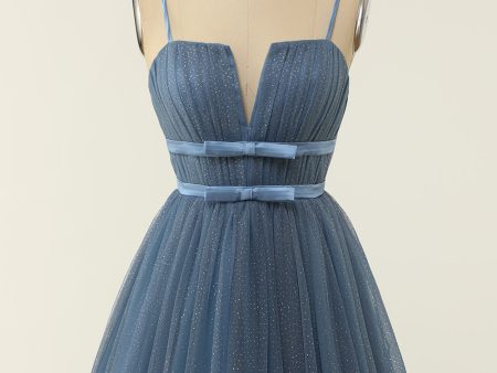 A Line Spaghetti Straps Blue Grey Short Homecoming Dress Hot on Sale