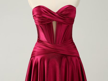 Burgundy A Line Sweetheart Strapless Keyhole Satin Homecoming Dress Hot on Sale