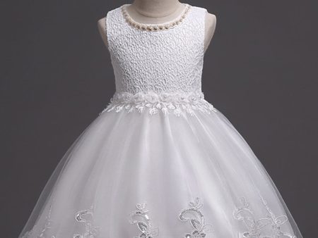 White Round Neck Beading A Line Girls Dresses Discount