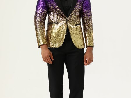 Sparkly Purple and Golden Sequins Men s Prom Blazer Fashion