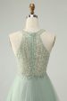 Dusty Green Halter Sequins A Line Homecoming Dress Supply