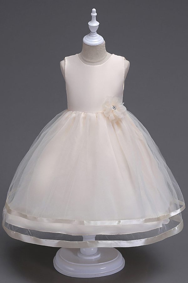 Boat Neck Tulle White Girls Dresses with Bow For Cheap