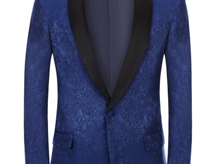 Royal Blue Jacquard One Button Shawl Lapel Prom Homecoming Blazer For Discount