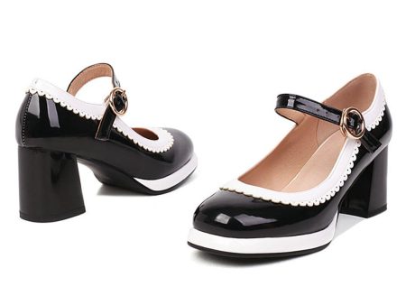 Black Round Toe Shoes With Adjustable Strap For Cheap