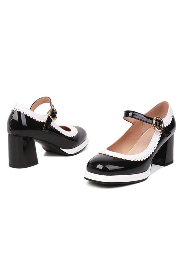 Black Round Toe Shoes With Adjustable Strap For Cheap