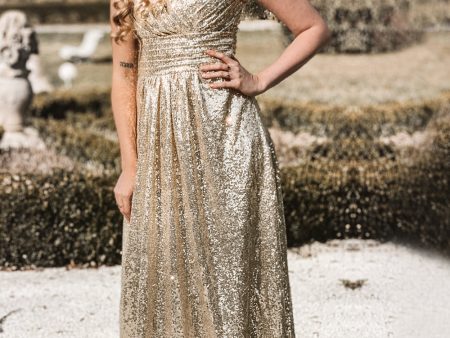 Gold V Neck Sequin Prom Bridesmaid For Cheap