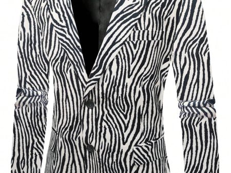 Black and White Printed Notched Lapel Men s Blazer Hot on Sale