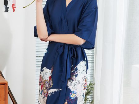 Blue Printed Bridesmaid Satin Robe Online Hot Sale