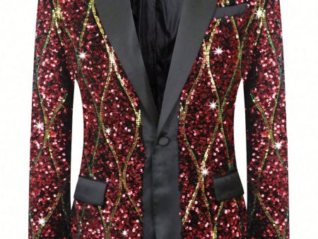 Sparkly Red Sequins Shawl Lapel Men s Party Blazer Online Sale