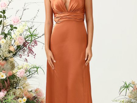 A Line Halter Neck Copper Long Bridesmaid Dress with Criss Cross Back Online now