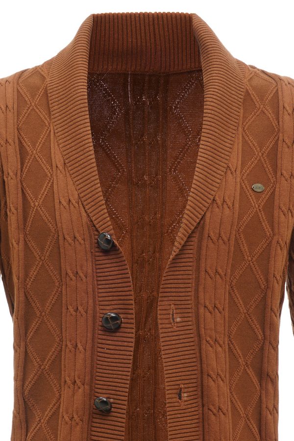 Brown Cable Knitted Long Sleeves Men s Cardigan Sweater Fashion