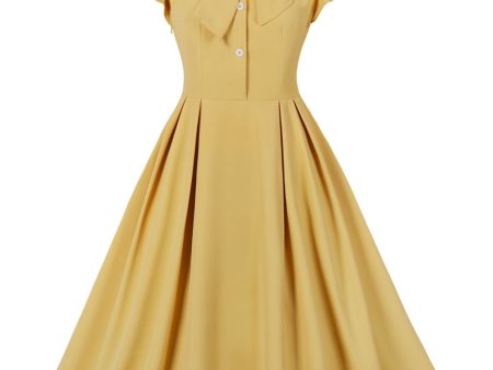 Yellow Solid Swing 1950s Dress with Bow Supply