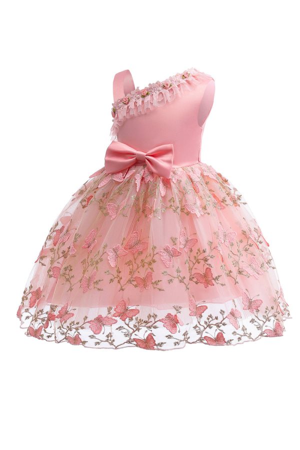 A Line Pink Bow Girls Dress With Appliques Online Sale