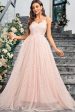 Sparkly Pink A Line Spaghetti Straps Long Prom Dress With Appliques Online Sale