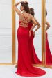 Mermaid Spaghetti Straps Red Long Formal Dress with Criss Cross Back For Sale