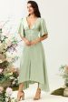 A Line Deep V Neck Light Green Wedding Guest Dress with Half Sleeves Online now