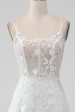 Ivory A Line Spaghetti Straps Applique Lace Corset Wedding Dress with Slit For Discount