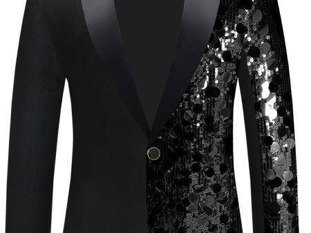 Sparkly Black Sequins Notched Lapel Men s Blazer Hot on Sale