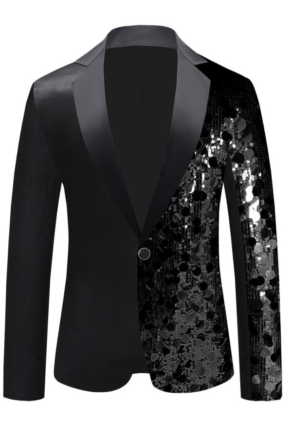 Sparkly Black Sequins Notched Lapel Men s Blazer Hot on Sale