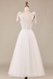 Ivory A-Line Tea-Length Tulle Corset Wedding Dress Cheap