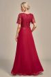 Burgundy A Line Round Neck Sequin Mother of Bride Dress With Appliques Fashion