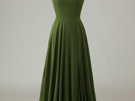 A-Line Off The Shoulder Olive Bridesmaid Dress with Slit Cheap