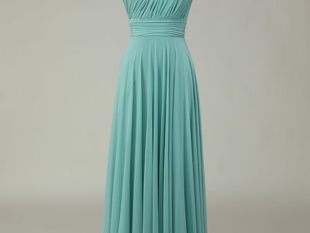 A-Line One Shoulder Sea Glass Long Bridesmaid Dress Online now