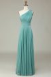 A-Line One Shoulder Sea Glass Long Bridesmaid Dress Online now